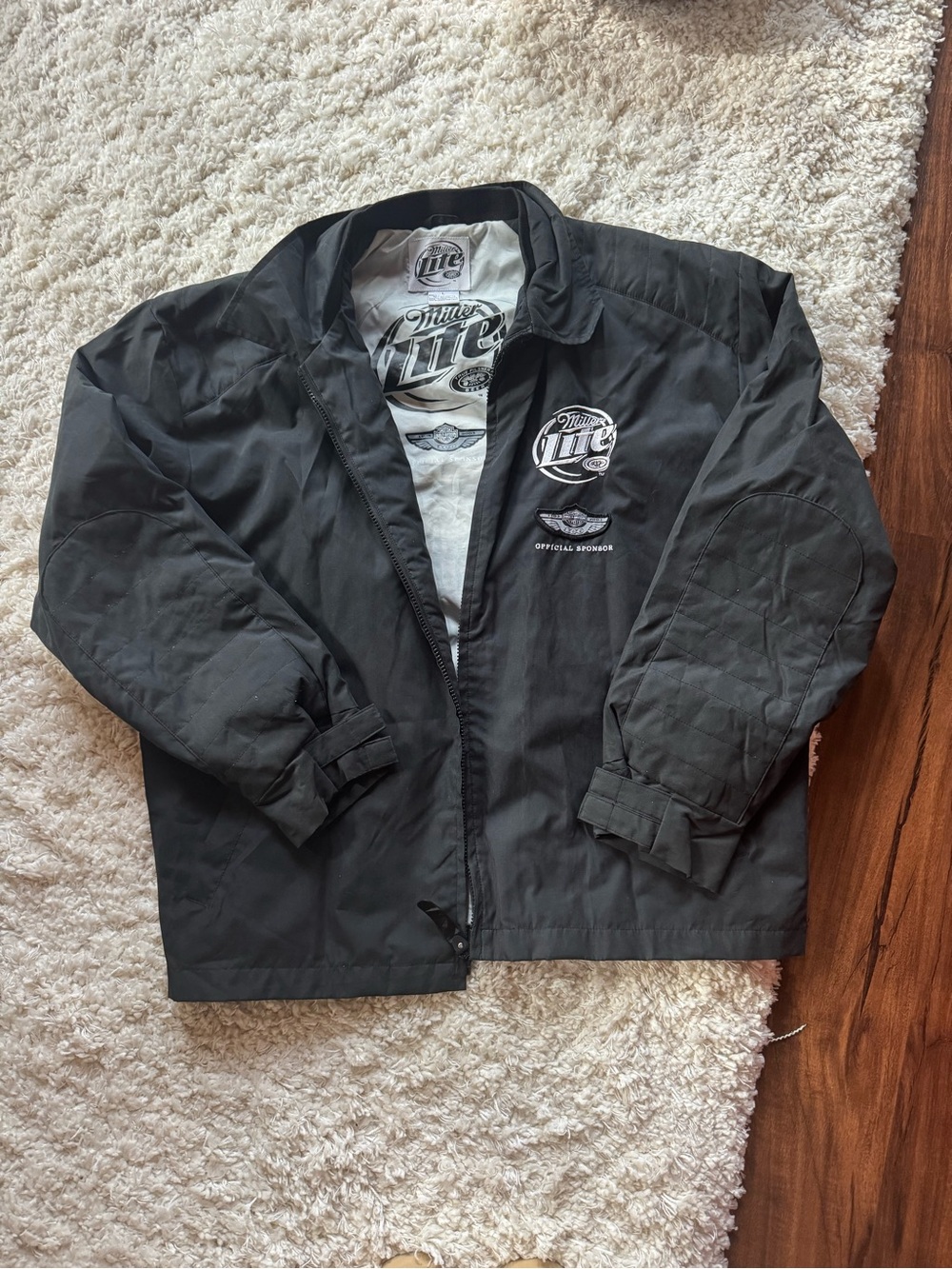 Harley Davidson Miller Lite Black Logo Windbreaker Jacket • L